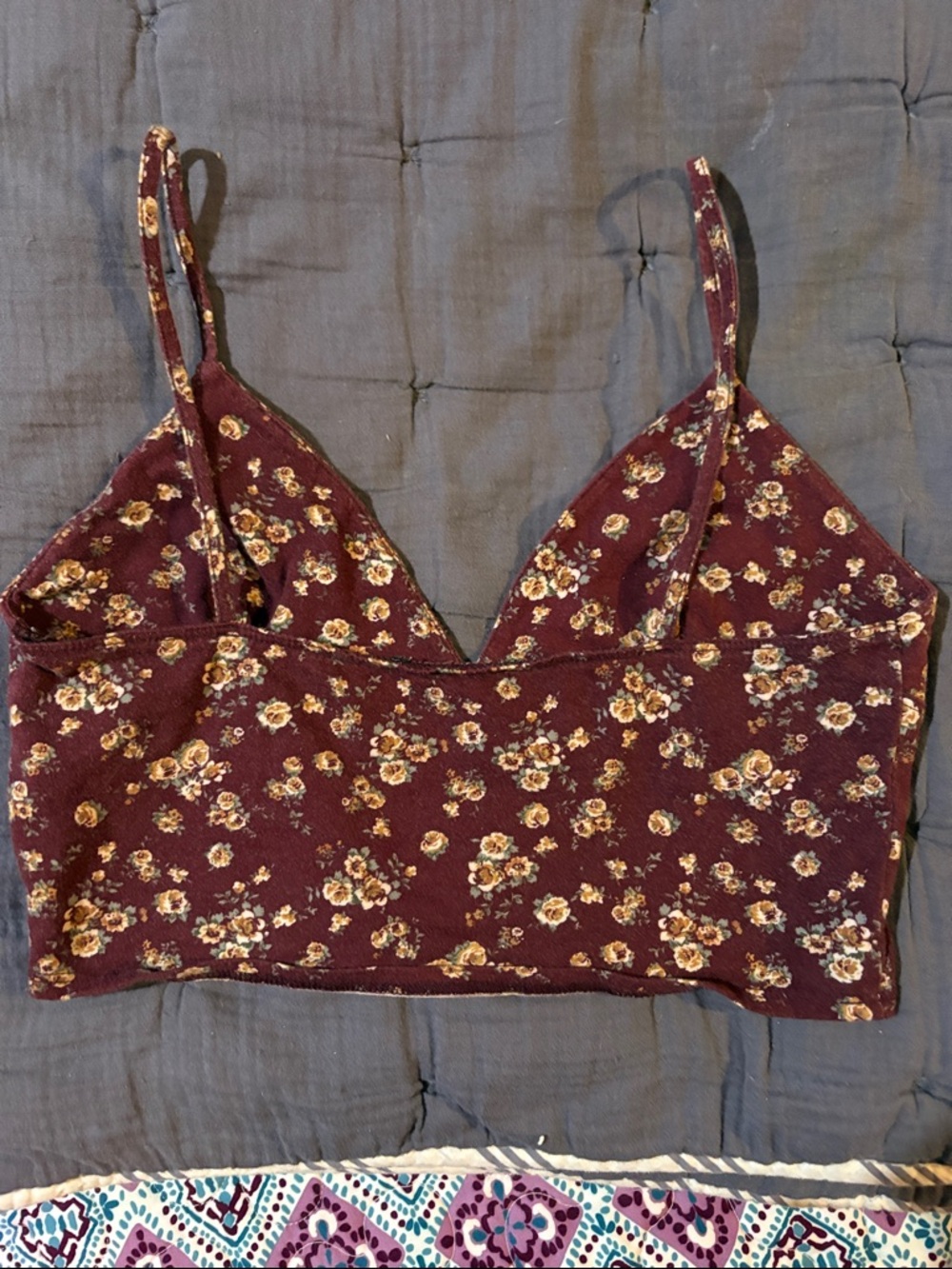 Floral Burgundy Cropped Cami Top - Picture 2 of 4